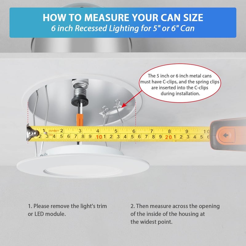 LVWIT 6 inch LED Recessed Lighting, Slim Can Lights with White Cover, 5CCT Color Selectable, Dimmable Downlight with E26 Conversion Kit, 18 Pack - Image 3